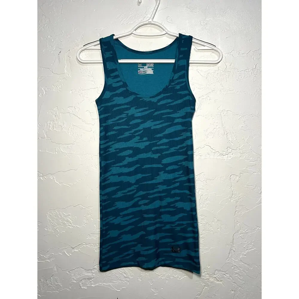Under Armour blue camo fitted ribbed tank top womens XS‎ athleisure activewear